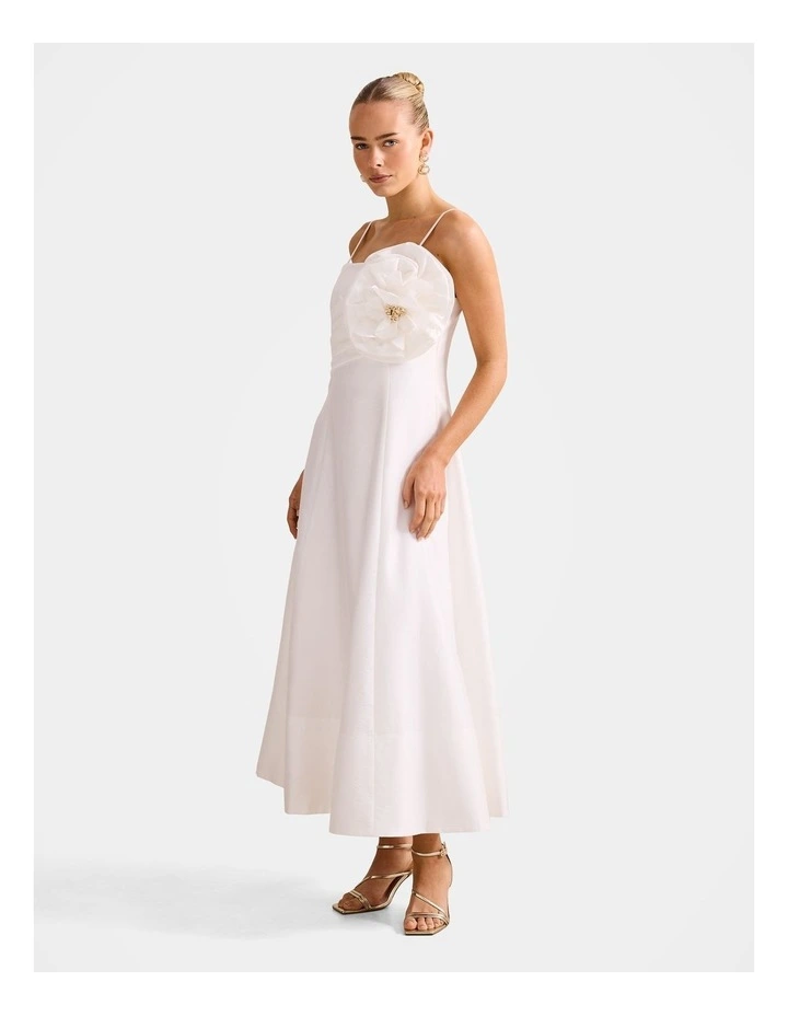Felicia Structured Flower Midi Dress in White image 3