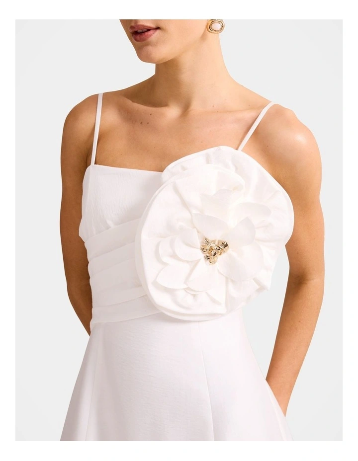 Felicia Structured Flower Midi Dress in White image 4
