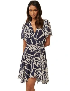 Kora Asymmetrical Flutter Sleeves Mini Dress in Navy