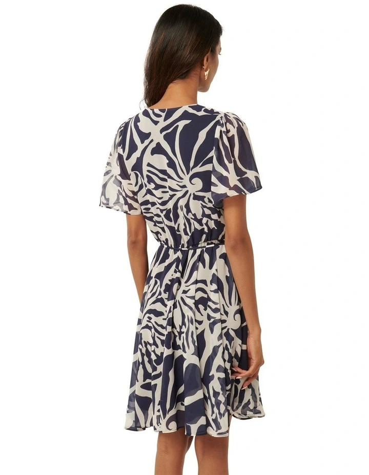 Kora Asymmetrical Flutter Sleeves Mini Dress in Navy image 2