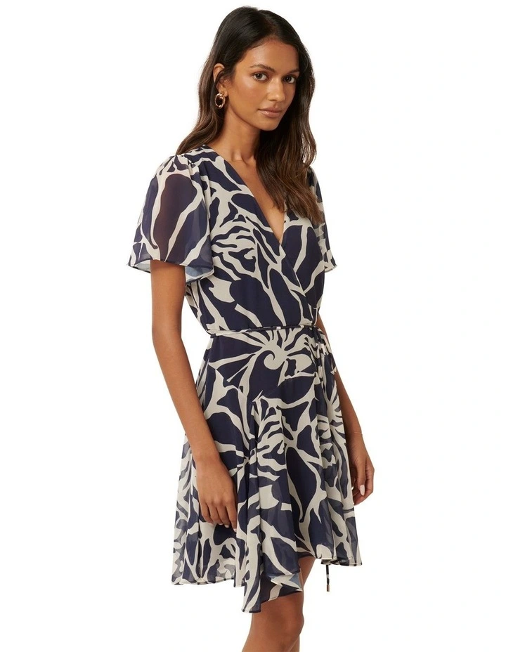 Kora Asymmetrical Flutter Sleeves Mini Dress in Navy image 3