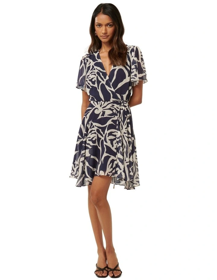 Kora Asymmetrical Flutter Sleeves Mini Dress in Navy image 5