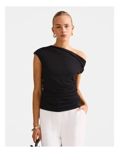 Rylee Tipped Shoulder Mesh Top in Black