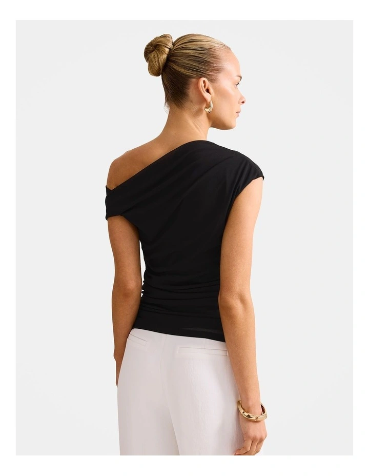 Rylee Tipped Shoulder Mesh Top in Black image 2