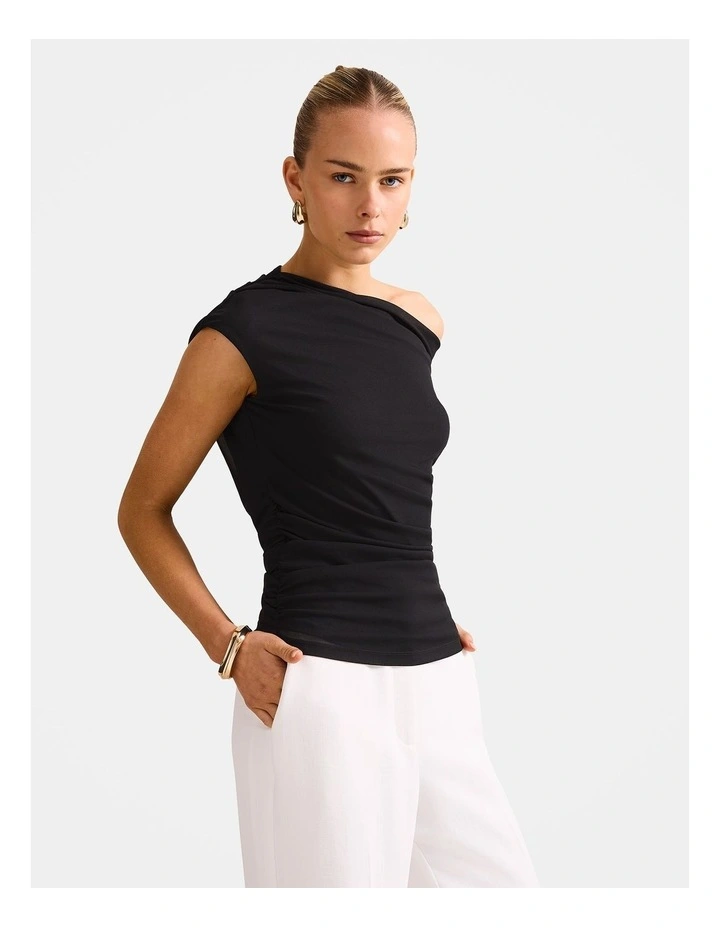 Rylee Tipped Shoulder Mesh Top in Black image 3