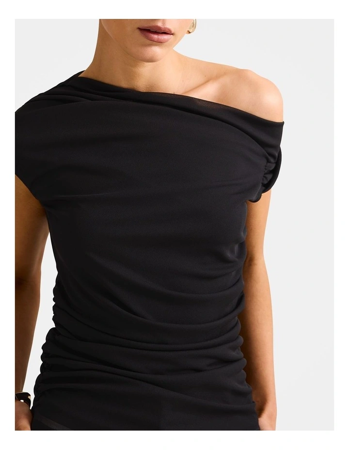 Rylee Tipped Shoulder Mesh Top in Black image 4