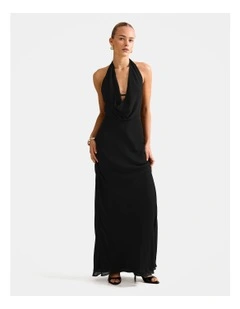 Marina Cowl Halter Neck Gown in Black
