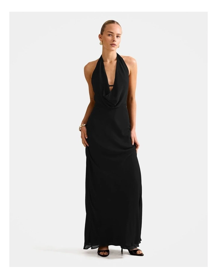 Marina Cowl Halter Neck Gown in Black image 1