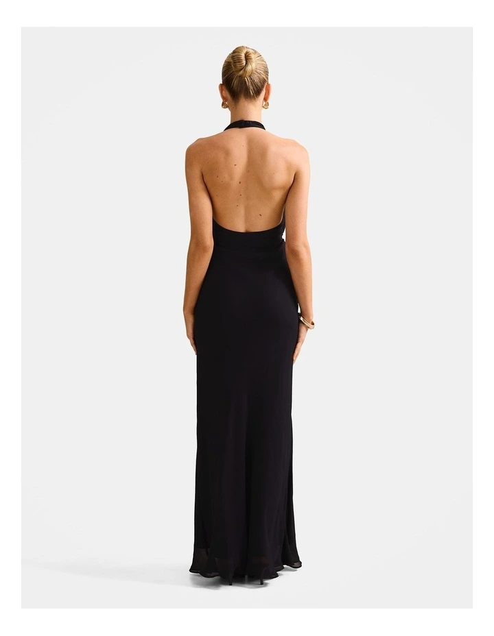 Marina Cowl Halter Neck Gown in Black image 2