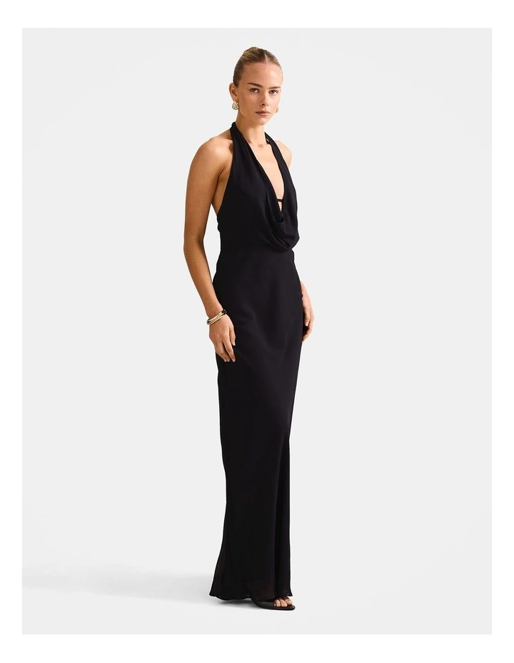 Marina Cowl Halter Neck Gown in Black image 3