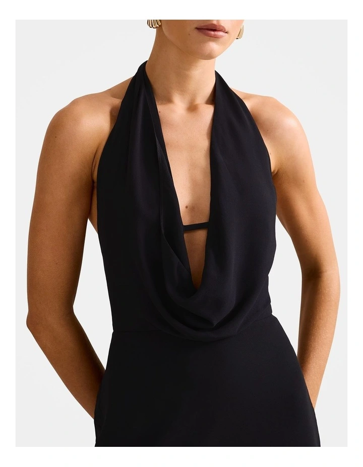 Marina Cowl Halter Neck Gown in Black image 4