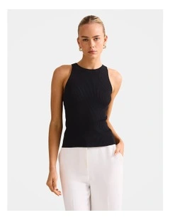 Carla Racer Knitted Rib Tank Top in Black