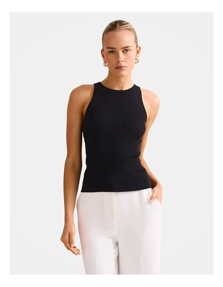 Carla Racer Knitted Rib Tank Top in Black image 1
