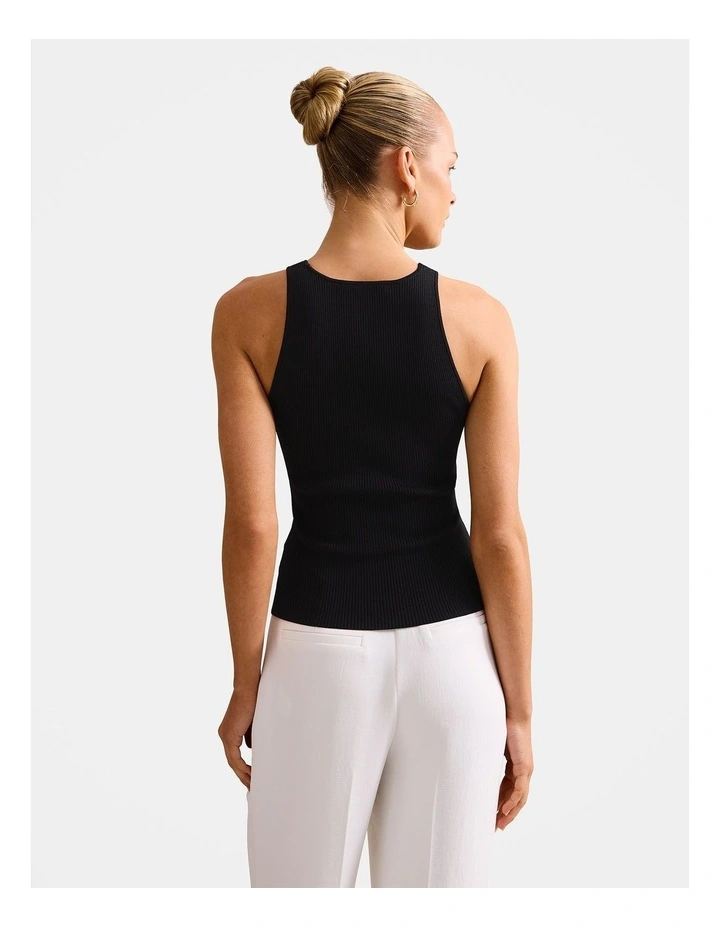 Carla Racer Knitted Rib Tank Top in Black image 2