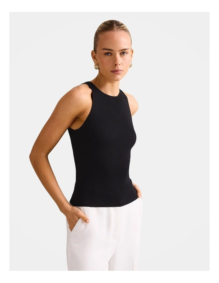 Carla Racer Knitted Rib Tank Top in Black image 3