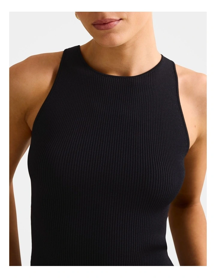 Carla Racer Knitted Rib Tank Top in Black image 4
