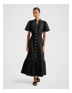 Eleanor Button Down Midi Dress in Black