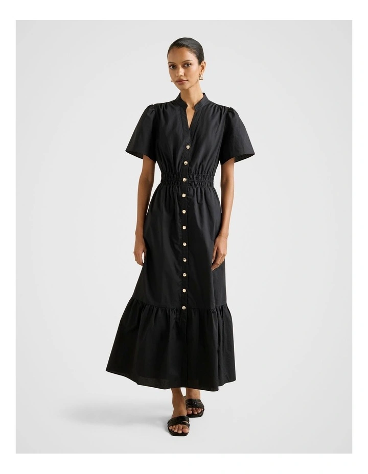 Eleanor Button Down Midi Dress in Black image 1