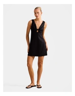 Indigo Knot Front Mini Dress in Black
