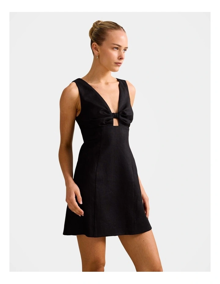 Indigo Knot Front Mini Dress in Black image 3