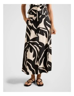 Darcy Printed Seamed Midi Skirt in Black