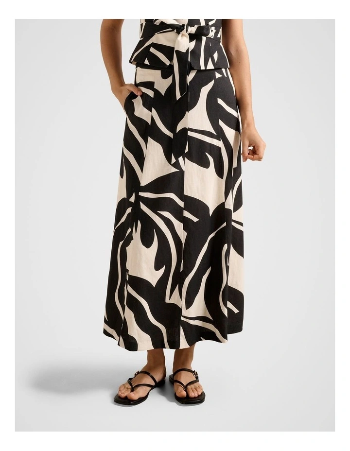 Darcy Printed Seamed Midi Skirt in Black image 1