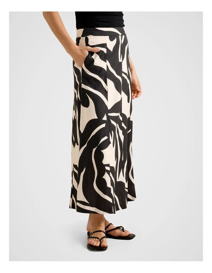 Darcy Printed Seamed Midi Skirt in Black image 4