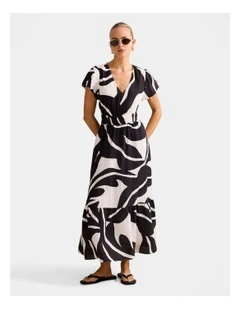 Mara Puff Sleeves Midi Dress in Black