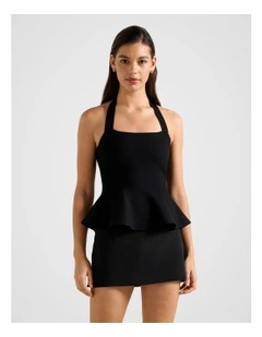 Delilah Halter Neck Peplum Top in Black