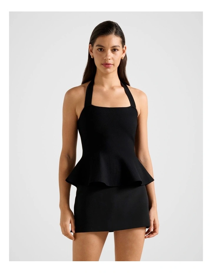 Delilah Halter Neck Peplum Top in Black image 1