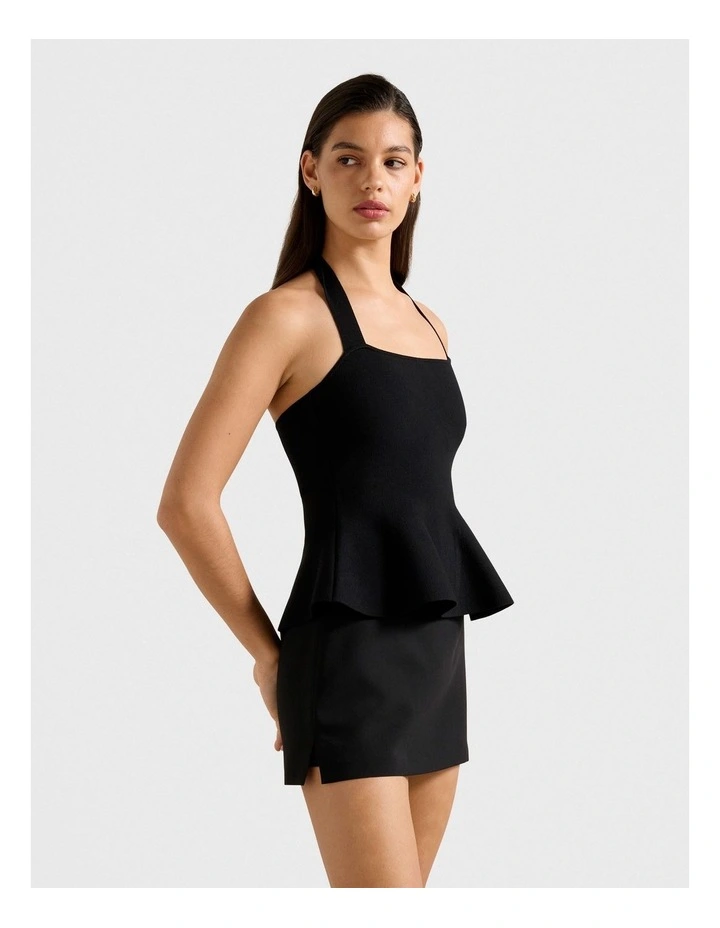 Delilah Halter Neck Peplum Top in Black image 3