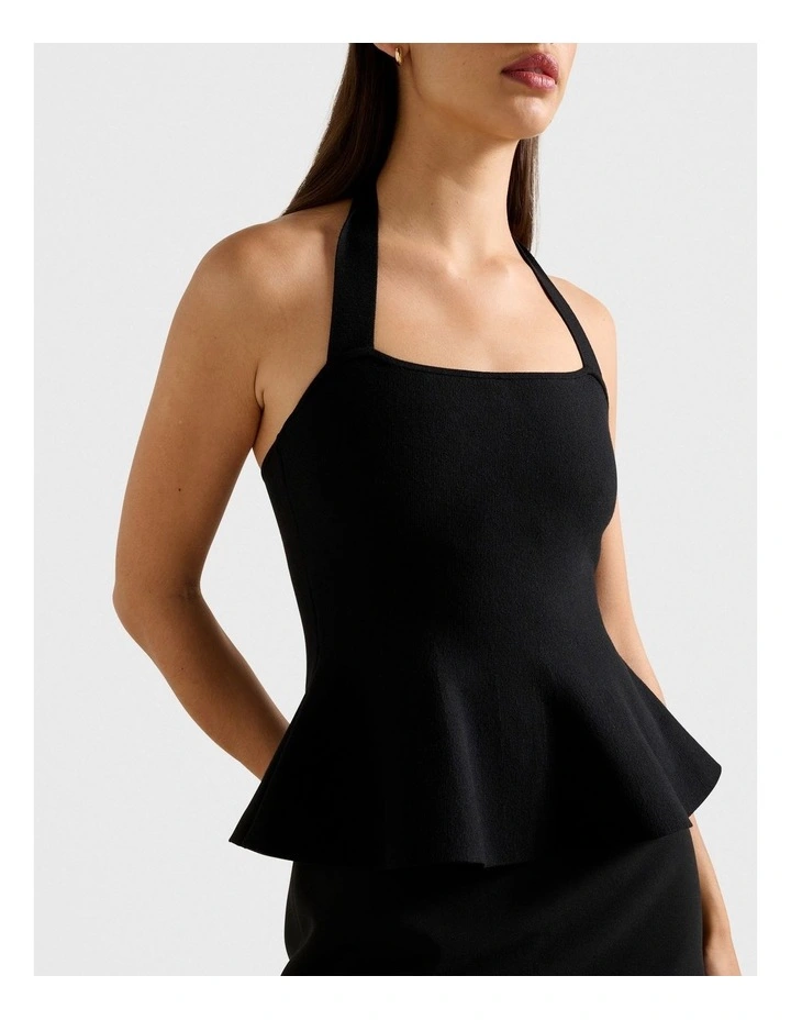 Delilah Halter Neck Peplum Top in Black image 4