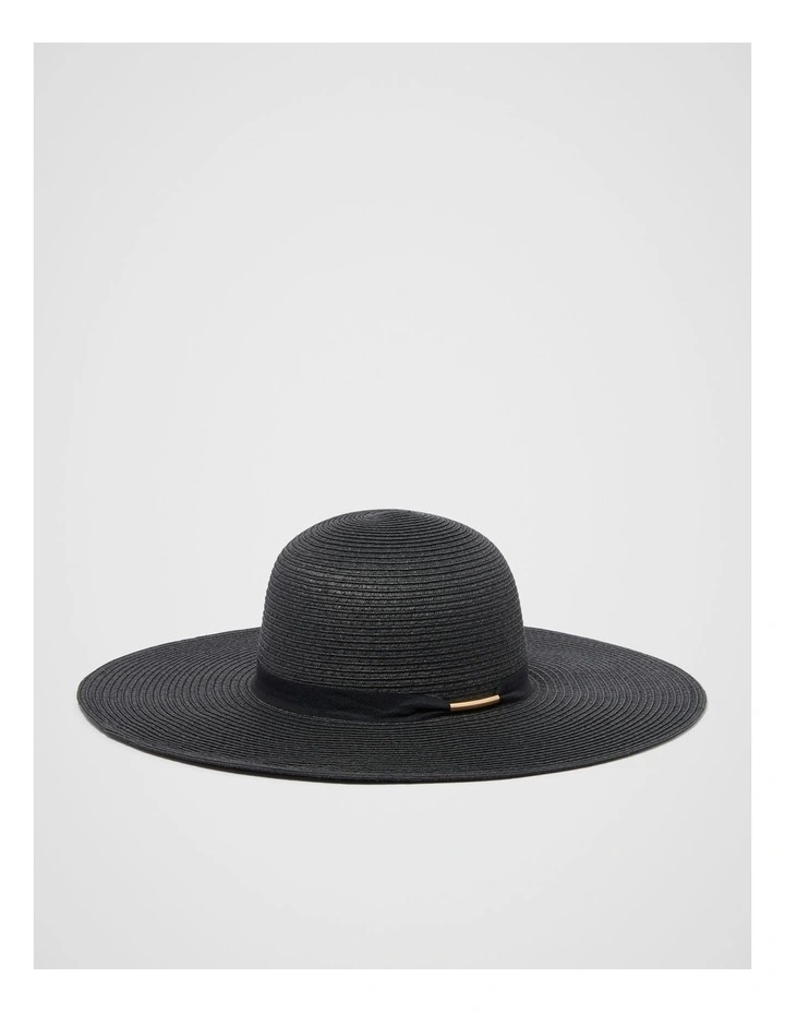 Wendy Wide Brim Gold Detail Hat in Black image 1