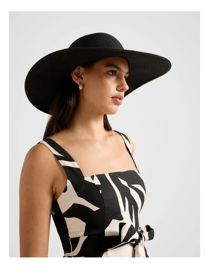 Wendy Wide Brim Gold Detail Hat in Black image 2