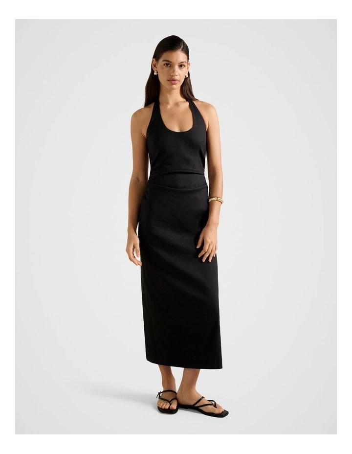 Esmee U-Neck Stretch Linen Midi Dress in Black image 1