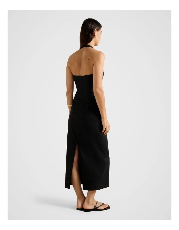 Esmee U-Neck Stretch Linen Midi Dress in Black image 2