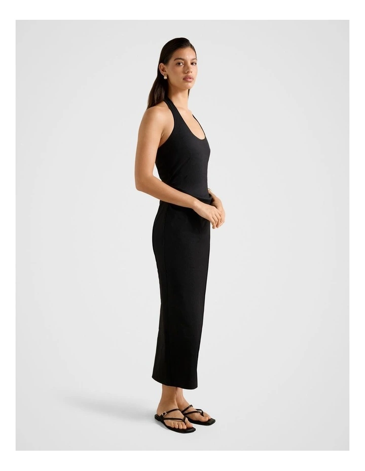 Esmee U-Neck Stretch Linen Midi Dress in Black image 3