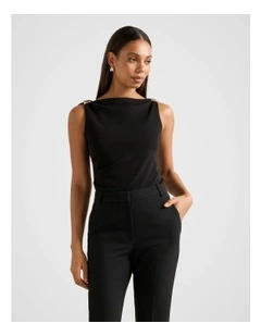Cleo Hardware Detail Cowl Neck Top in Black