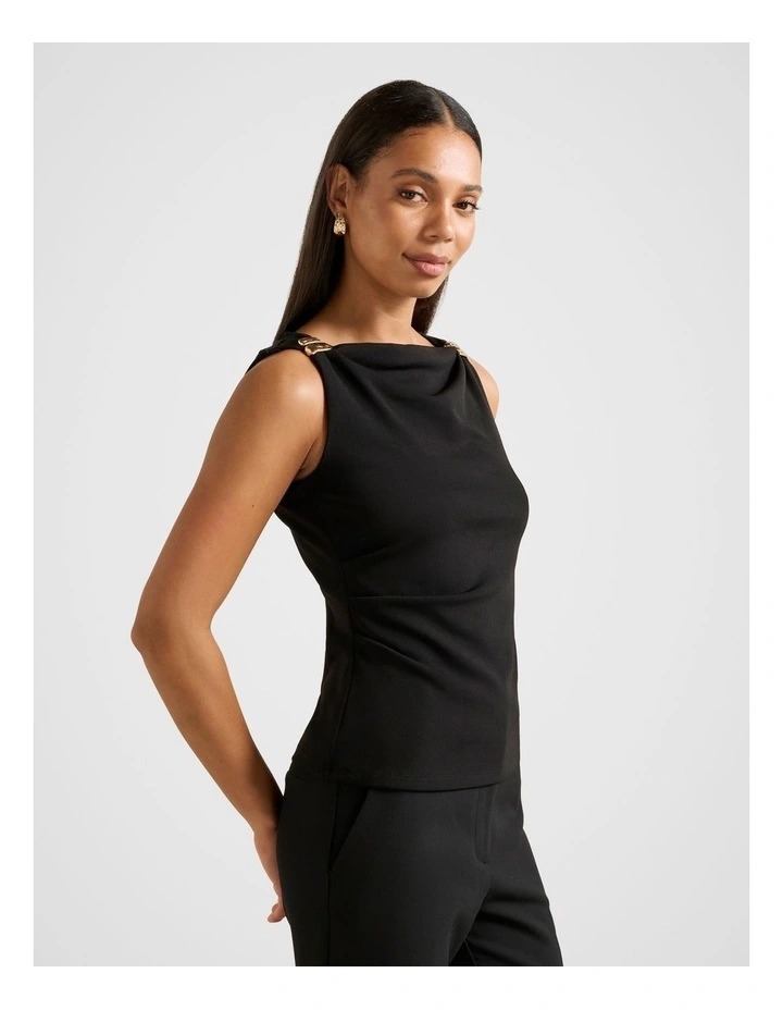 Cleo Hardware Detail Cowl Neck Top in Black image 3