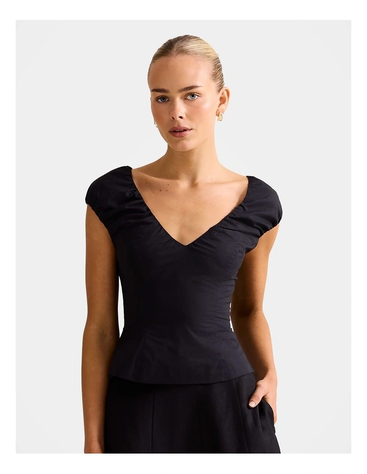 Mira V Neck Top in Black image 1