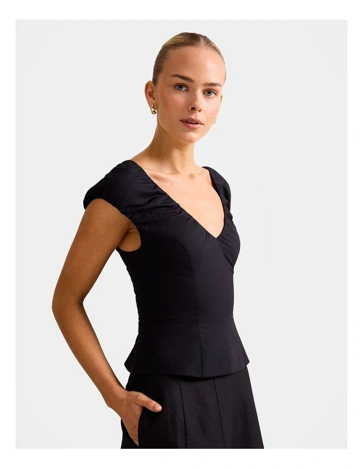 Mira V Neck Top in Black image 3