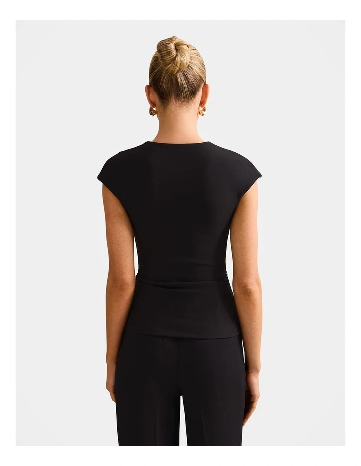 Montana V Neck Extended Shoulder Top in Black image 2