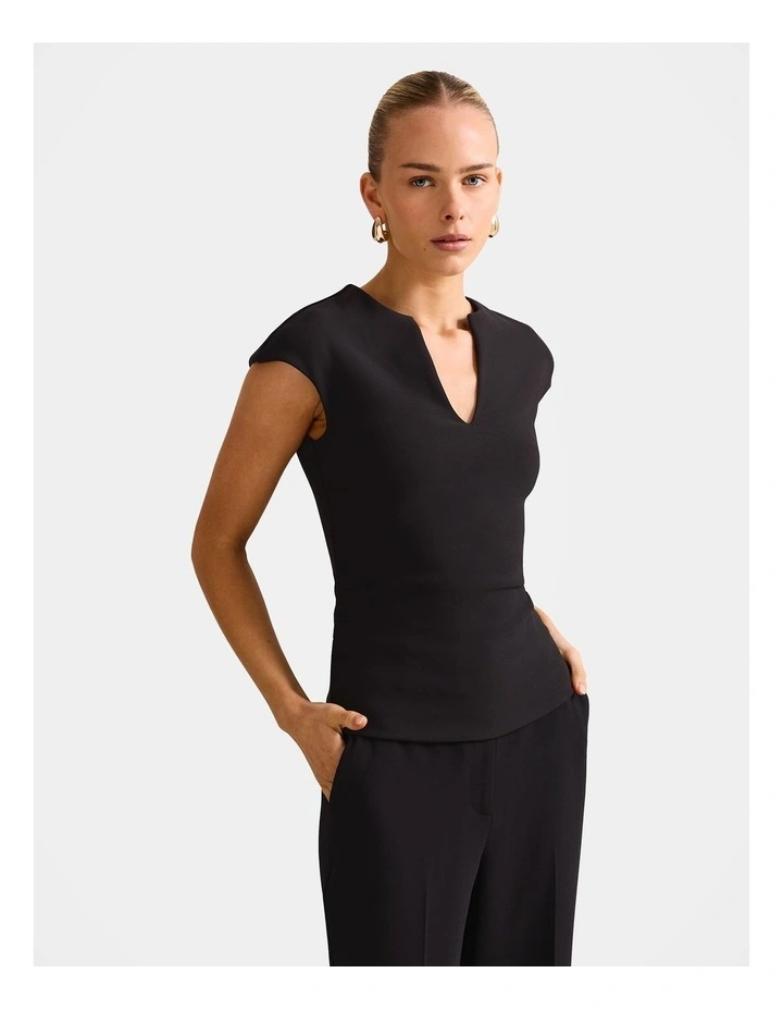 Montana V Neck Extended Shoulder Top in Black image 3