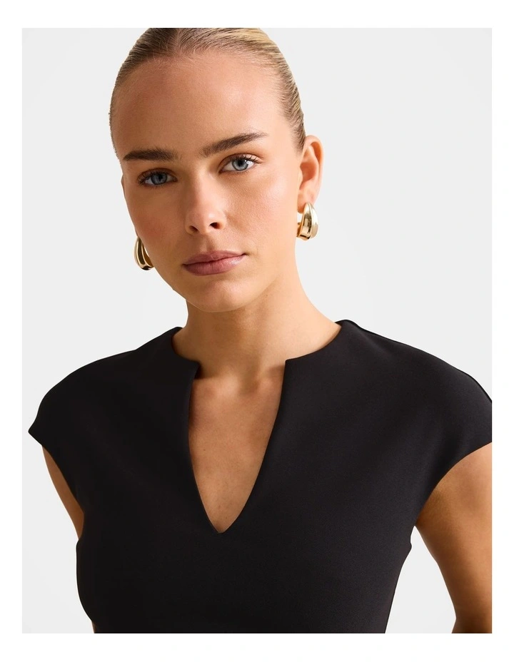 Montana V Neck Extended Shoulder Top in Black image 4