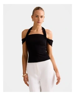 London Halter Neck Off- Shoulder Top in Black