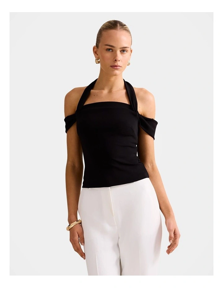 London Halter Neck Off- Shoulder Top in Black image 1