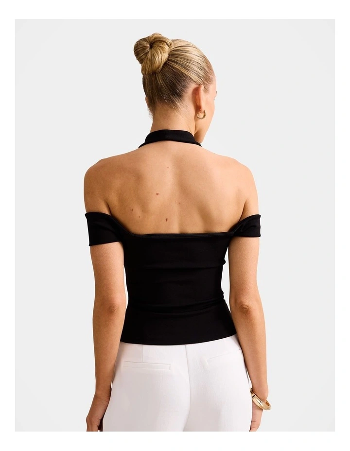 London Halter Neck Off- Shoulder Top in Black image 2