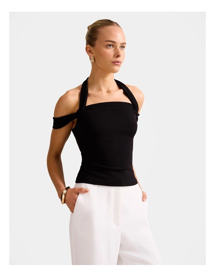 London Halter Neck Off- Shoulder Top in Black image 3