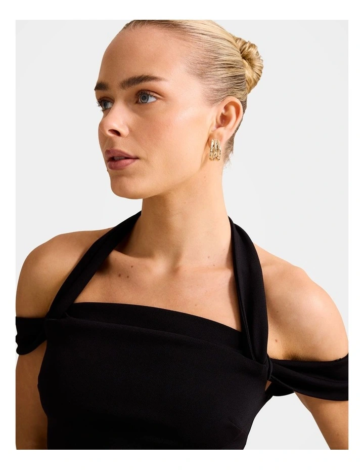 London Halter Neck Off- Shoulder Top in Black image 4