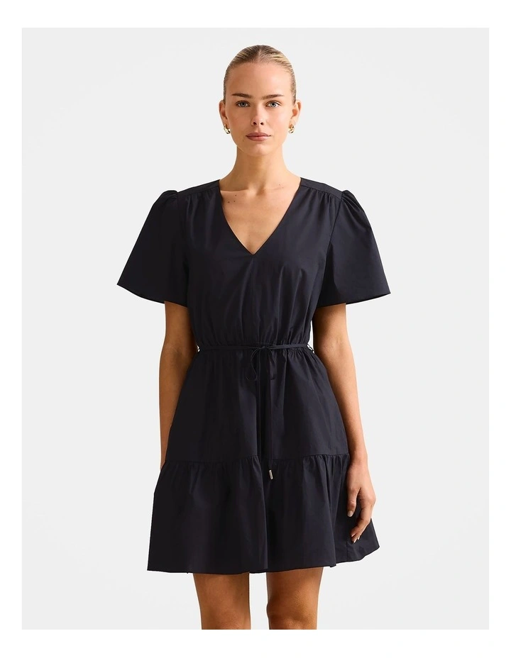 Hattie Short Sleeves Cotton Mini Dress in Black image 1